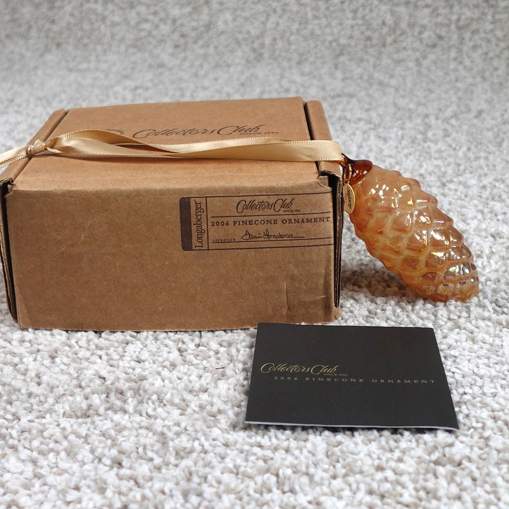 Longaberger 2006 Collector's Club‎ Pinecone Ornament Amber Blown Glass USA Box